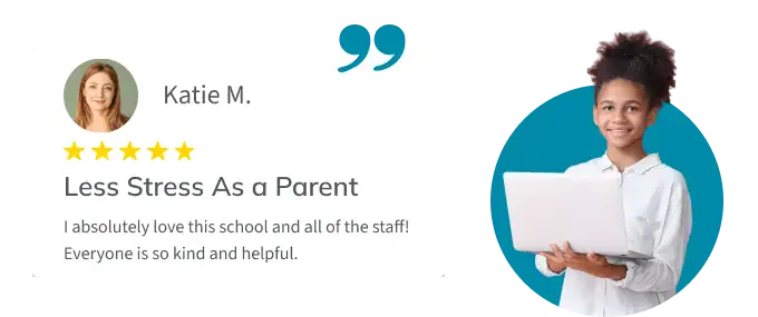 Testimonial from parent Katie M.: "I absolutely love this school and all of the staff! Everyone is so kind and helpful."