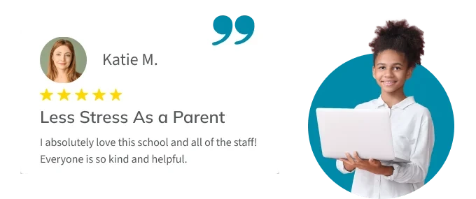 Testimonial from parent Katie M.: "I absolutely love this school and all the staff! Everyone is so kind and helpful."